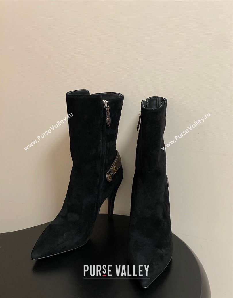 Louis Vuitton Legacy Heel Ankle Boots 9.5cm in Suede and Back Strap Black 2025 1AIEUG (MD-251021099)