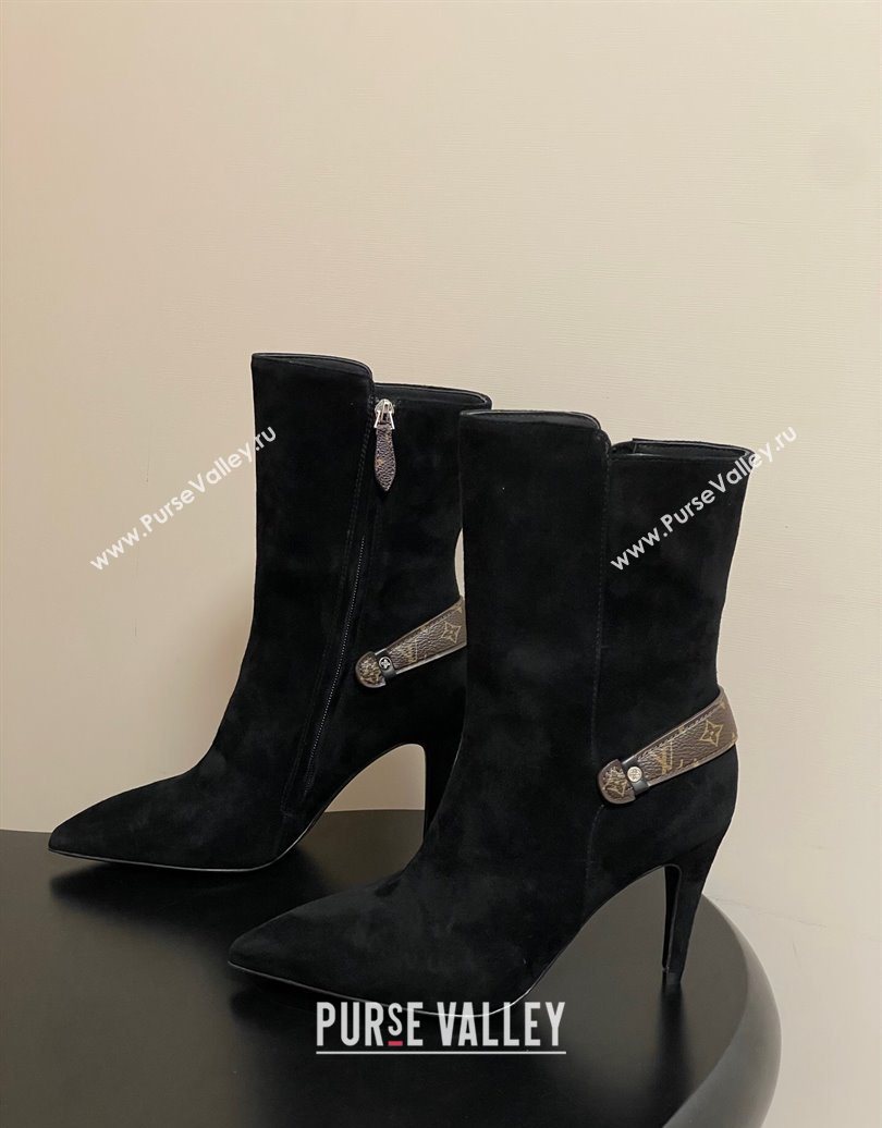 Louis Vuitton Legacy Heel Ankle Boots 9.5cm in Suede and Back Strap Black 2025 1AIEUG (MD-251021099)