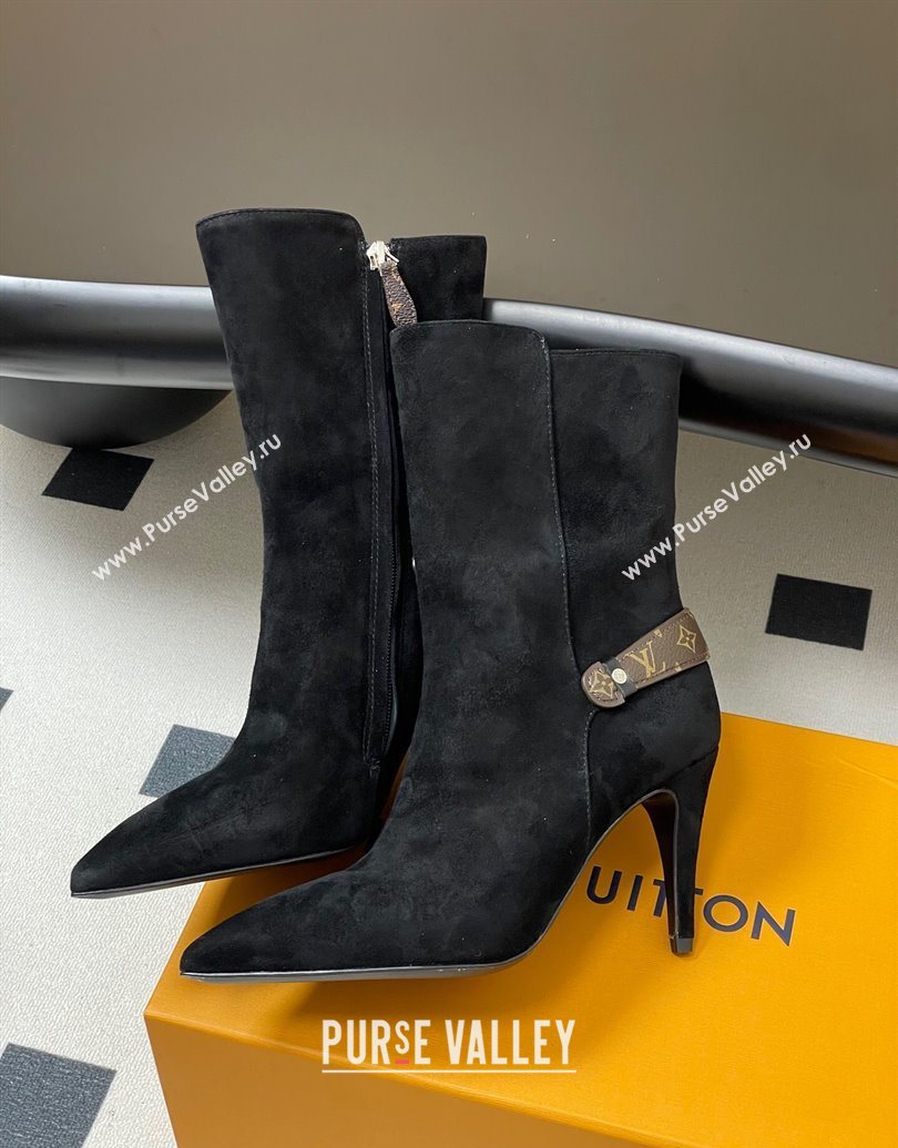 Louis Vuitton Legacy Heel Ankle Boots 9.5cm in Suede and Back Strap Black 2025 1AIEUG (MD-251021099)