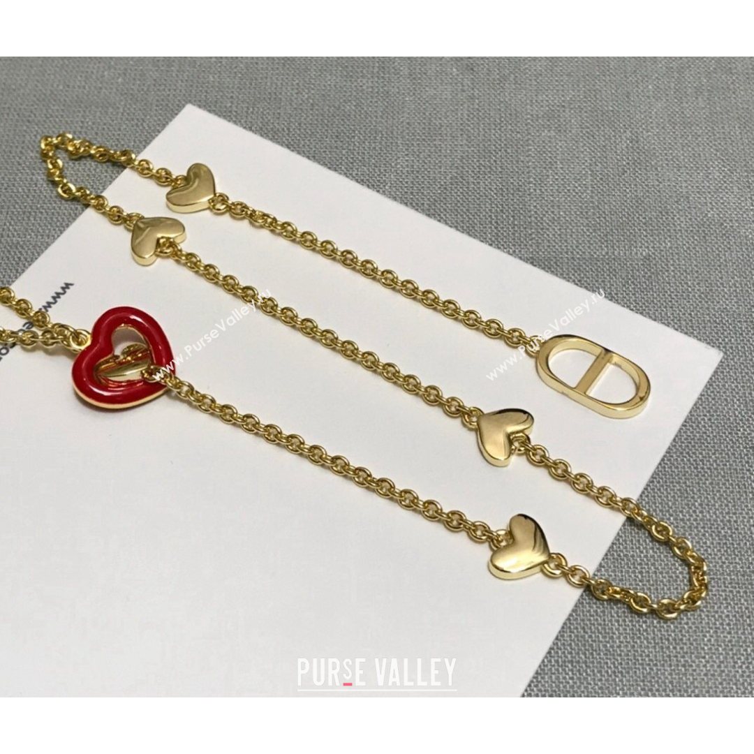 Dior Dioramour Y Necklace Gold/Red 2021 082412 (YF-21082429)