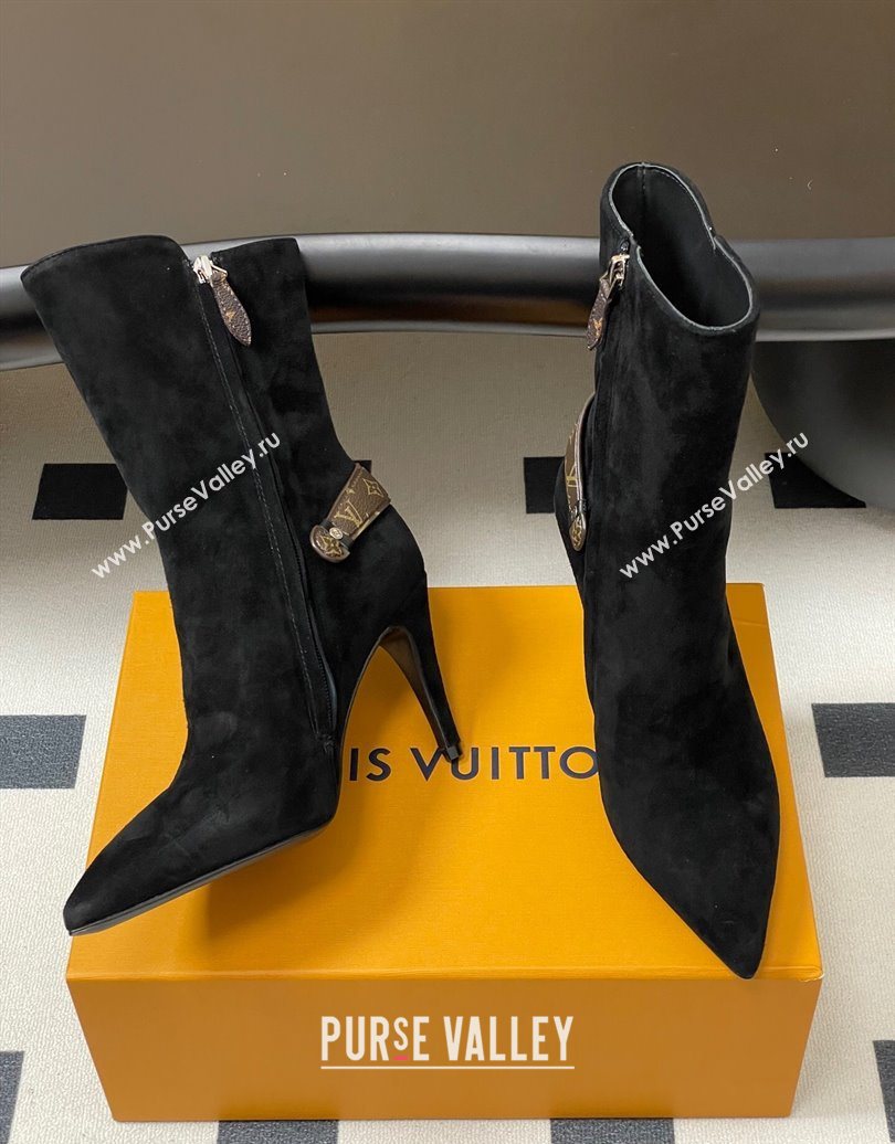 Louis Vuitton Legacy Heel Ankle Boots 9.5cm in Suede and Back Strap Black 2025 1AIEUG (MD-251021099)