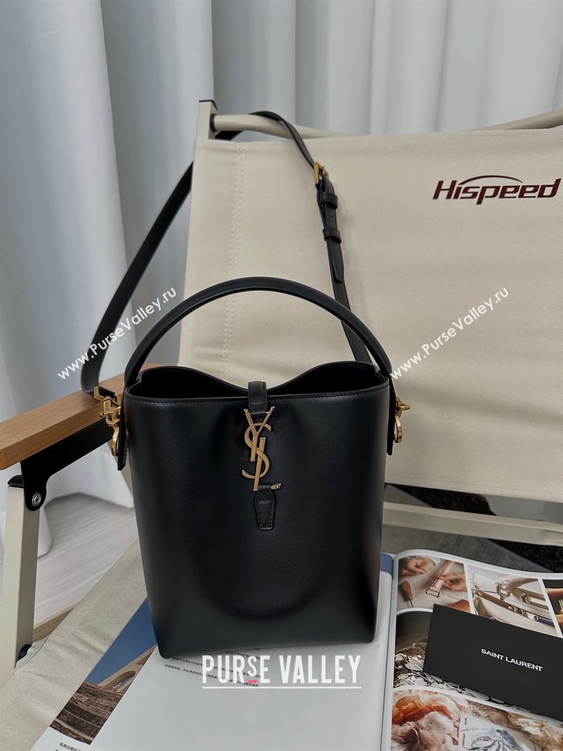 Saint Laurent Le 37 Small Bucket Bag in Shiny Leather 749036 Black 2024 Top (HONGS-24050602)