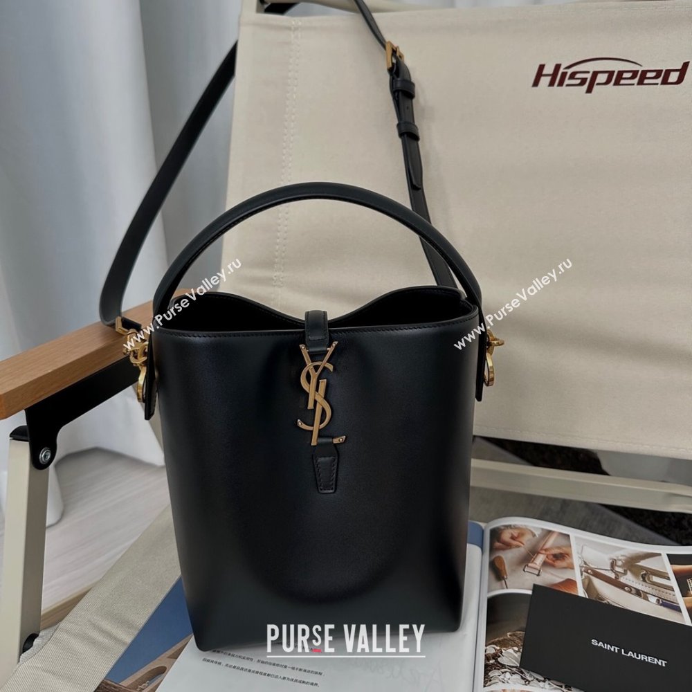 Saint Laurent Le 37 Small Bucket Bag in Shiny Leather 749036 Black 2024 Top (HONGS-24050602)