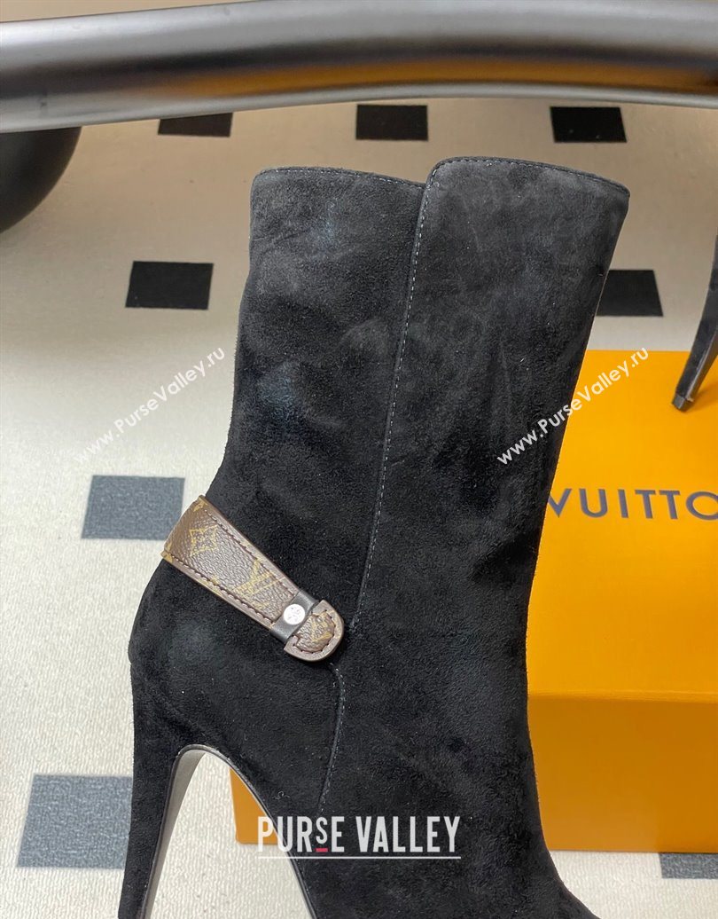 Louis Vuitton Legacy Heel Ankle Boots 9.5cm in Suede and Back Strap Black 2025 1AIEUG (MD-251021099)