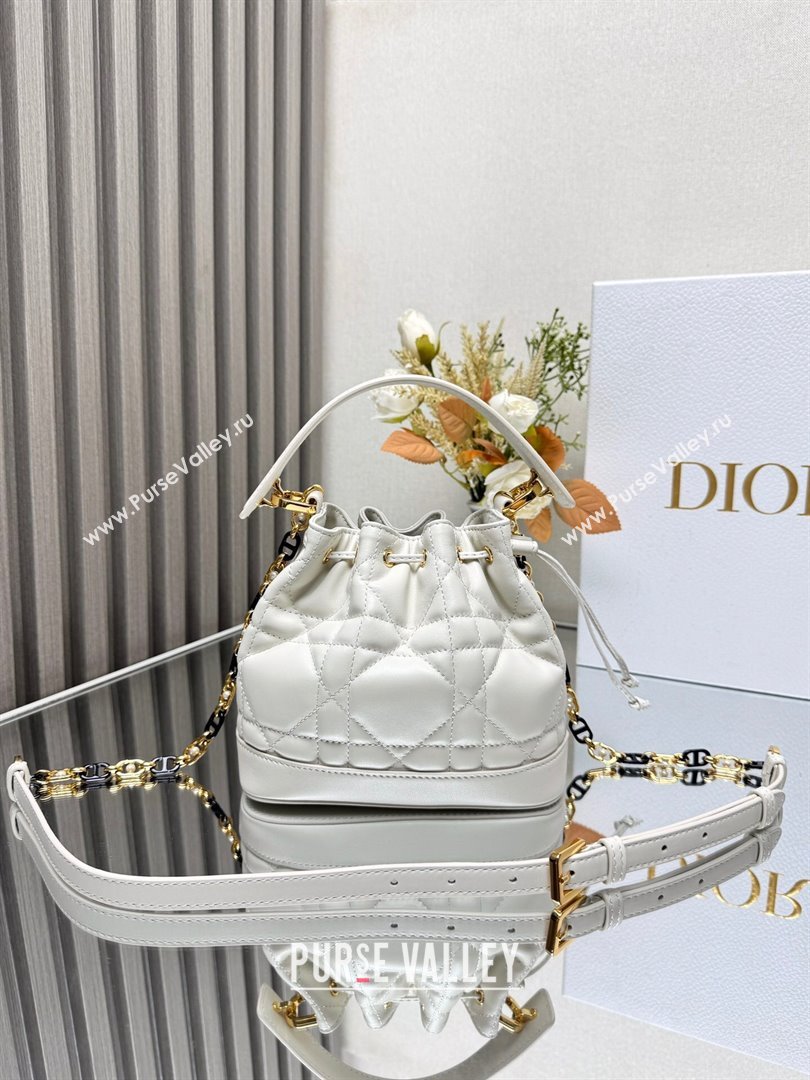 Dior Small Dior Jolie Bucket Bag in White Macrocannage Calfskin 2024 (XXG-24081432)