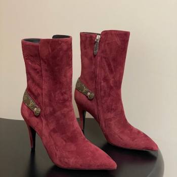 Louis Vuitton Legacy Heel Ankle Boots 9.5cm in Suede with Back Strap Burgundy 2025 1AIEUG (MD-251021100)
