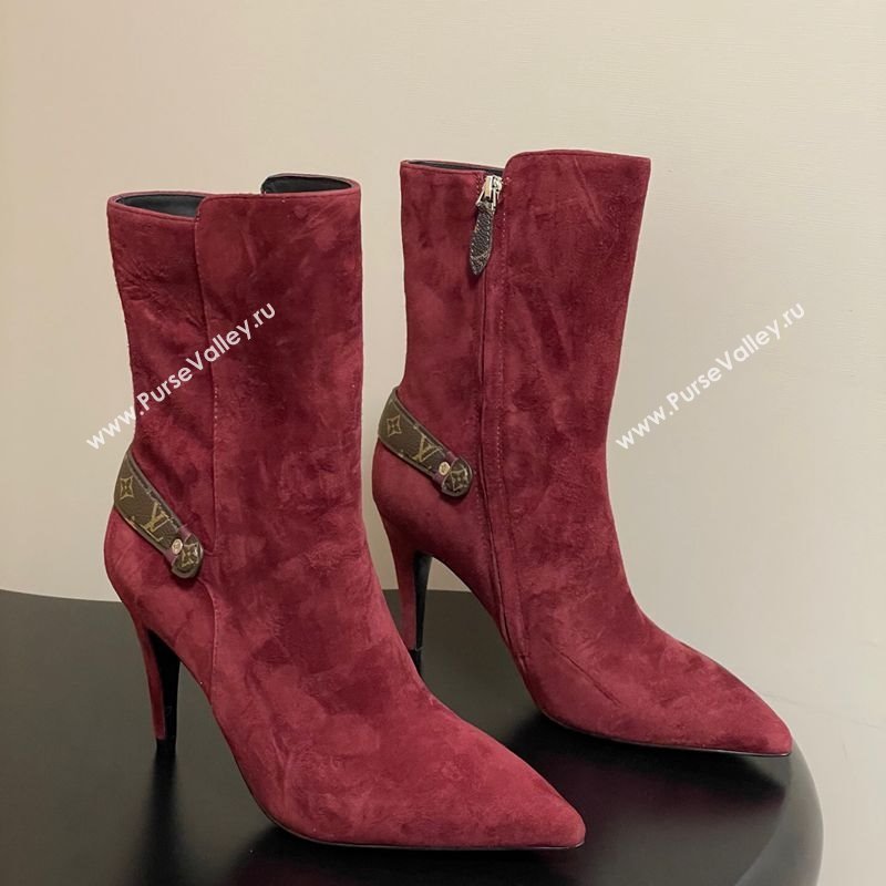 Louis Vuitton Legacy Heel Ankle Boots 9.5cm in Suede with Back Strap Burgundy 2025 1AIEUG (MD-251021100)