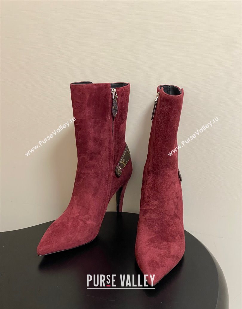 Louis Vuitton Legacy Heel Ankle Boots 9.5cm in Suede with Back Strap Burgundy 2025 1AIEUG (MD-251021100)