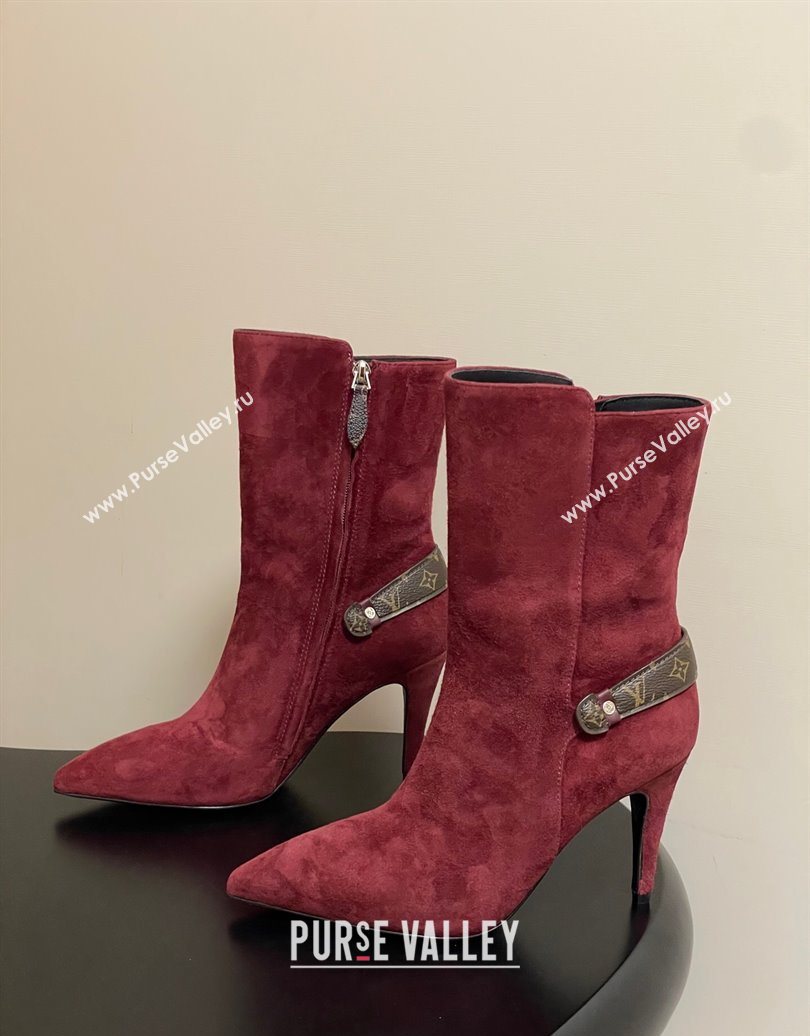 Louis Vuitton Legacy Heel Ankle Boots 9.5cm in Suede with Back Strap Burgundy 2025 1AIEUG (MD-251021100)