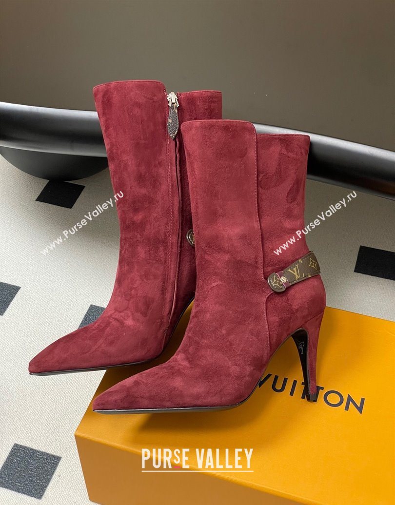 Louis Vuitton Legacy Heel Ankle Boots 9.5cm in Suede with Back Strap Burgundy 2025 1AIEUG (MD-251021100)