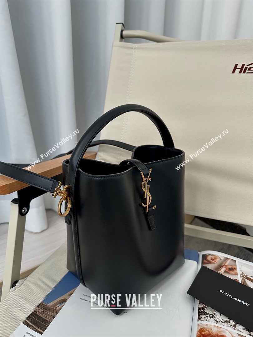 Saint Laurent Le 37 Small Bucket Bag in Shiny Leather 749036 Black 2024 Top (HONGS-24050602)