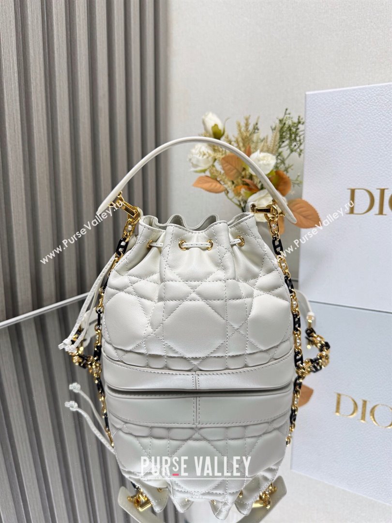 Dior Small Dior Jolie Bucket Bag in White Macrocannage Calfskin 2024 (XXG-24081432)