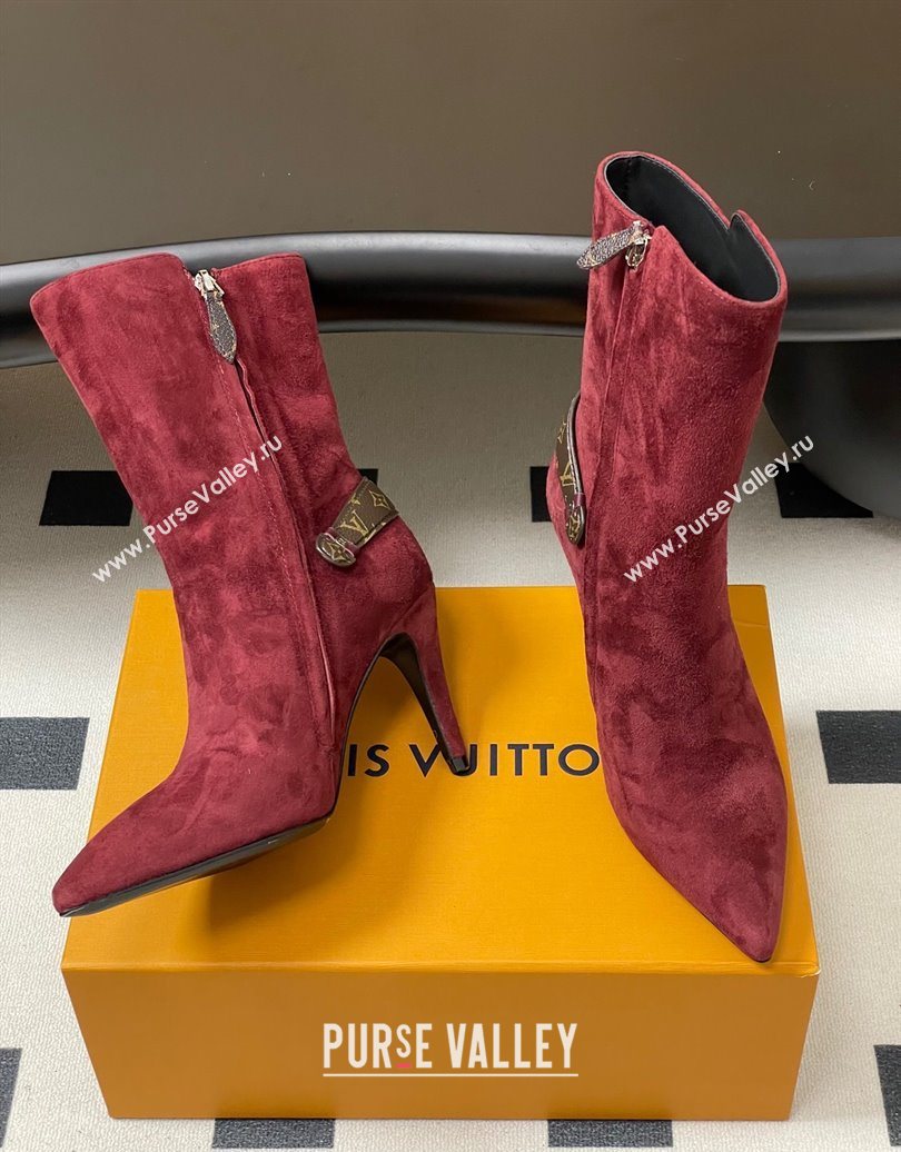 Louis Vuitton Legacy Heel Ankle Boots 9.5cm in Suede with Back Strap Burgundy 2025 1AIEUG (MD-251021100)