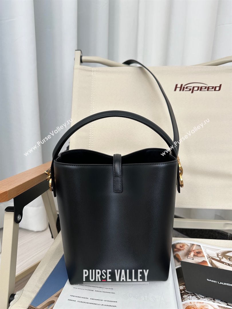 Saint Laurent Le 37 Small Bucket Bag in Shiny Leather 749036 Black 2024 Top (HONGS-24050602)