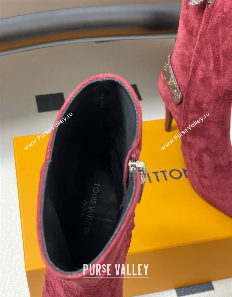 Louis Vuitton Legacy Heel Ankle Boots 9.5cm in Suede with Back Strap Burgundy 2025 1AIEUG (MD-251021100)