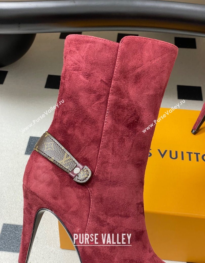 Louis Vuitton Legacy Heel Ankle Boots 9.5cm in Suede with Back Strap Burgundy 2025 1AIEUG (MD-251021100)