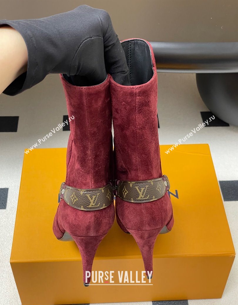 Louis Vuitton Legacy Heel Ankle Boots 9.5cm in Suede with Back Strap Burgundy 2025 1AIEUG (MD-251021100)