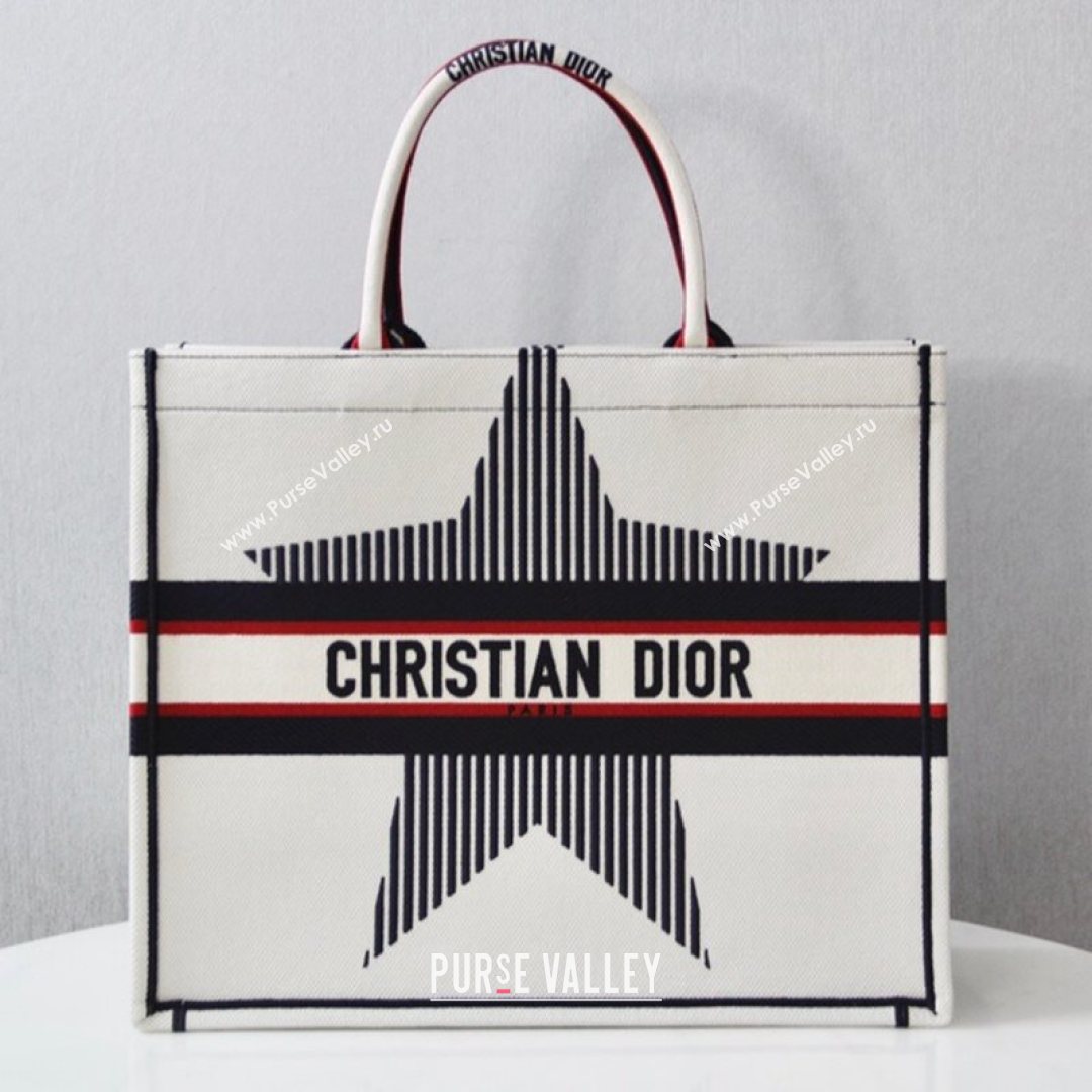 Dior Large Book Tote Bag in White Star Embroidery 2021 M1286  (XXG-21080313)