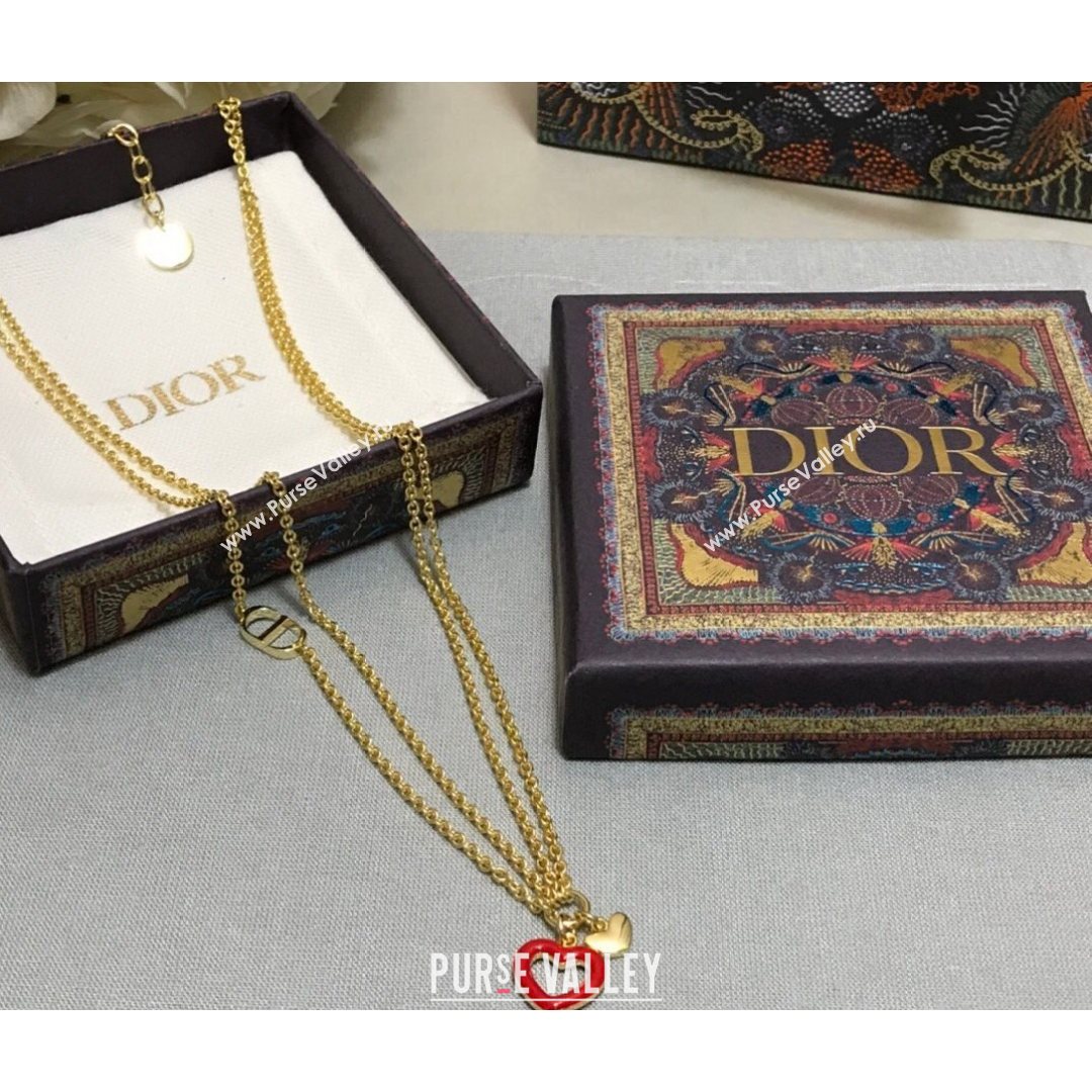 Dior Dioramour Long Necklace Gold/Red 2021 082414 (YF-21082431)