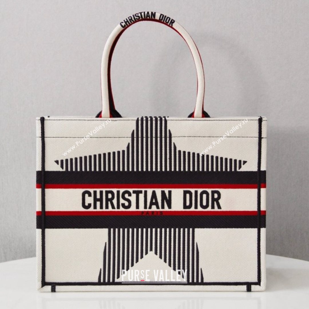 Dior Small Book Tote Bag in White Star Embroidery 2021 M1286  (XXG-21080314)