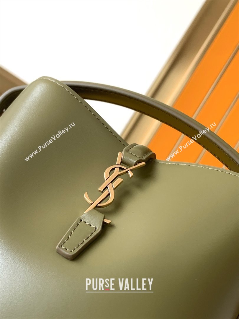 Saint Laurent LE 37 Mini Bucket Bag in Shiny Calfskin 765870 Green 2024 (MHUI-24050912)