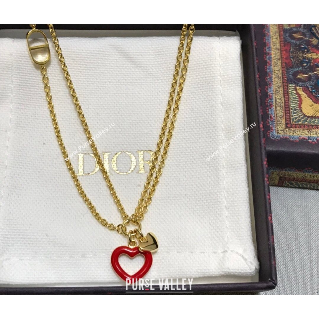 Dior Dioramour Long Necklace Gold/Red 2021 082414 (YF-21082431)