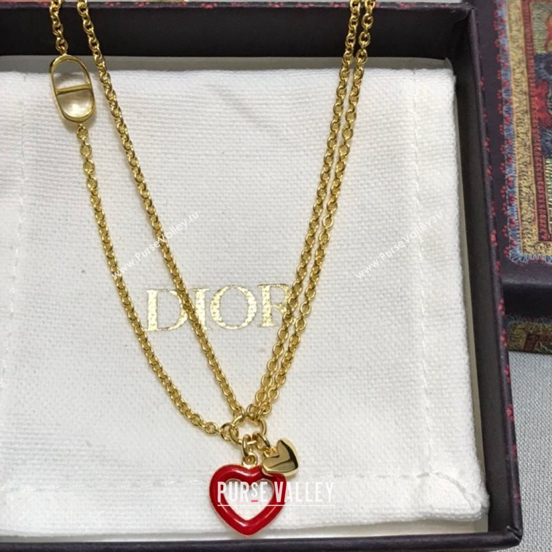 Dior Dioramour Long Necklace Gold/Red 2021 082414 (YF-21082431)