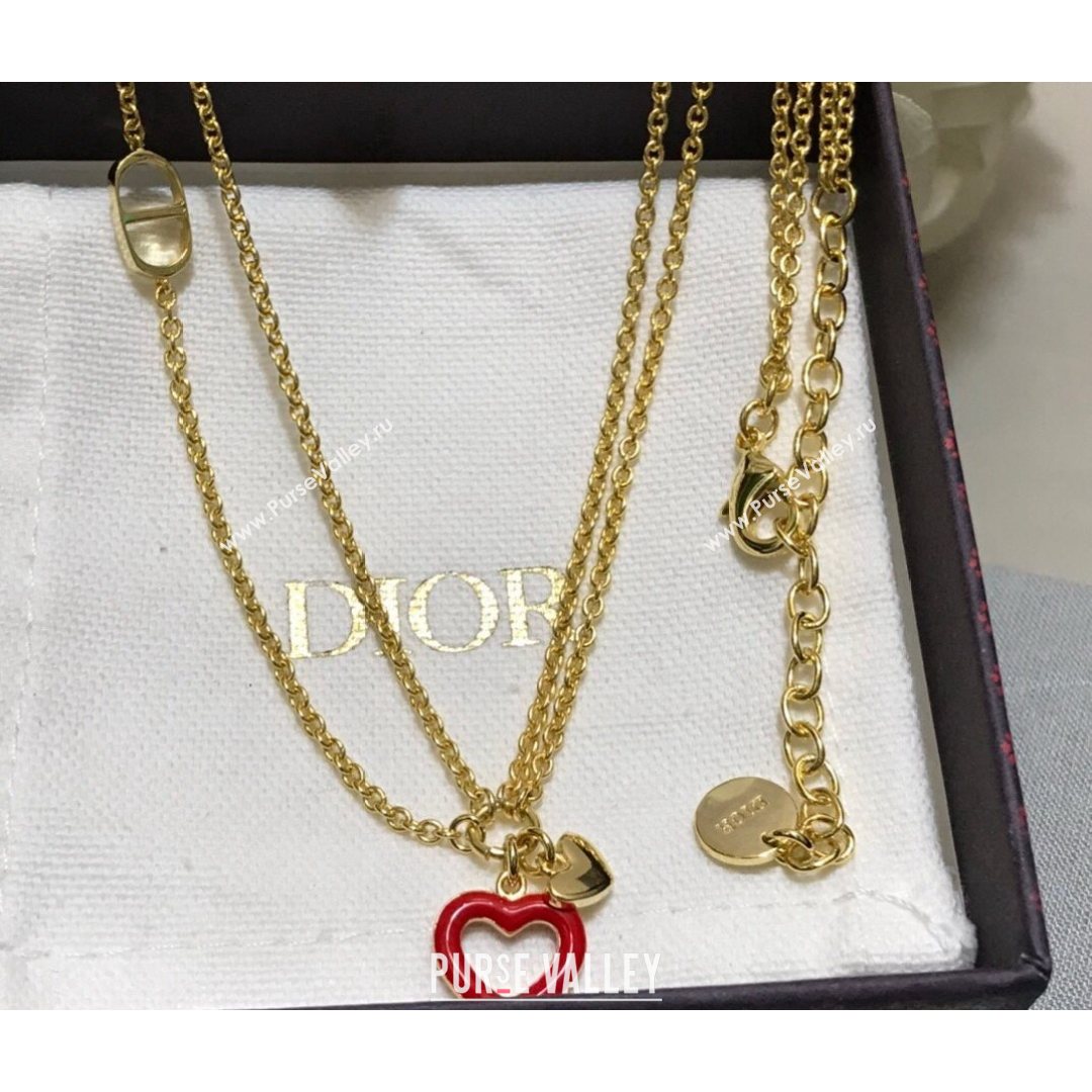 Dior Dioramour Long Necklace Gold/Red 2021 082414 (YF-21082431)