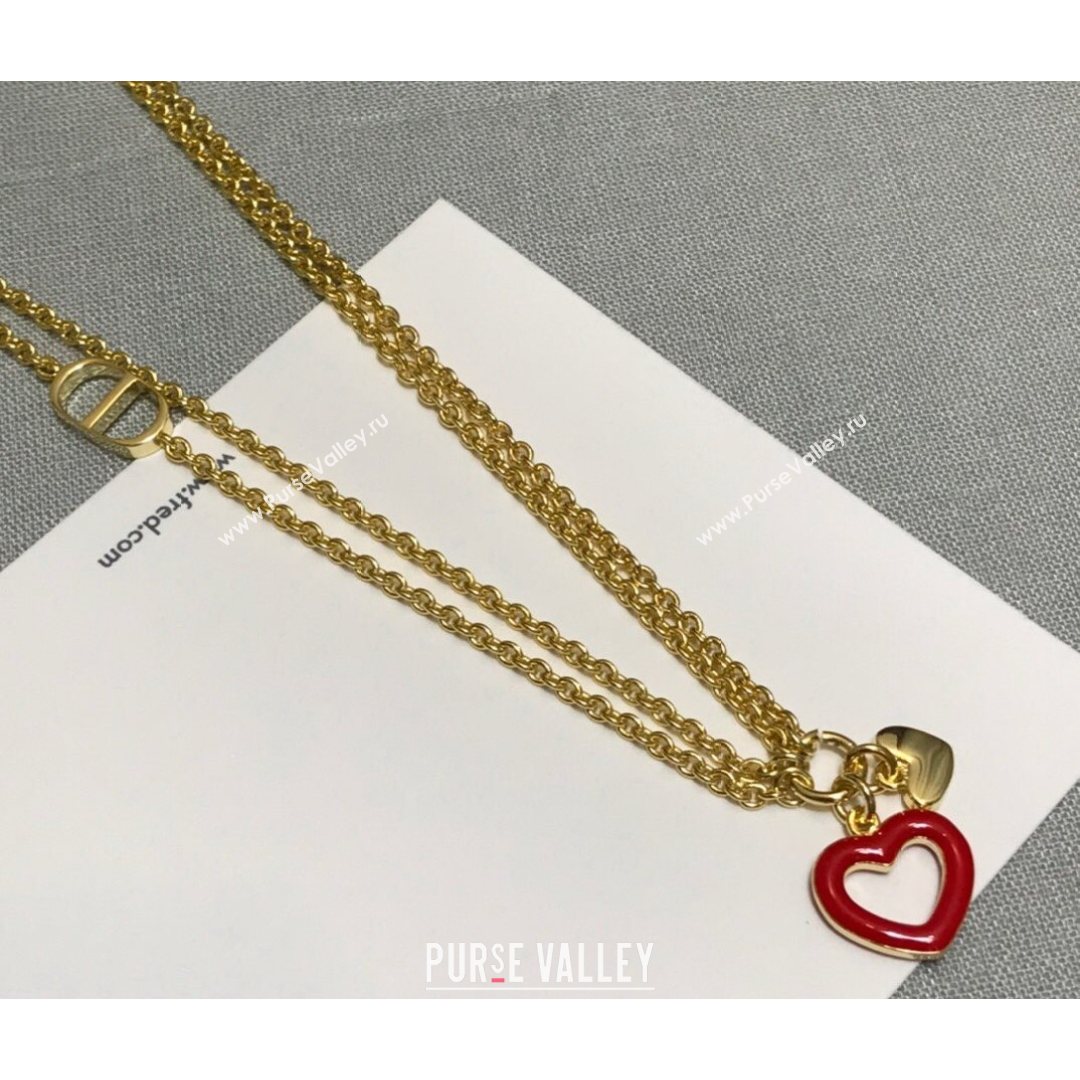 Dior Dioramour Long Necklace Gold/Red 2021 082414 (YF-21082431)