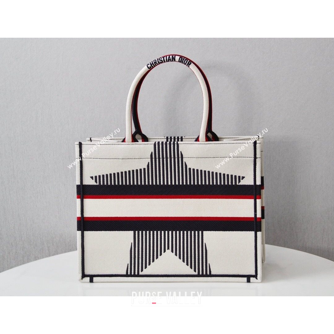 Dior Small Book Tote Bag in White Star Embroidery 2021 M1286  (XXG-21080314)