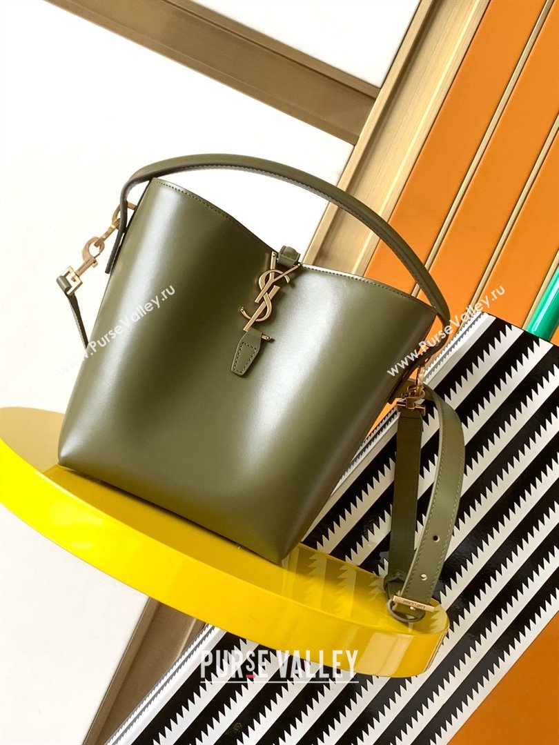 Saint Laurent LE 37 Small Bucket Bag in Shiny Calfskin 749036 Green 2024 (MHUI-24050913)