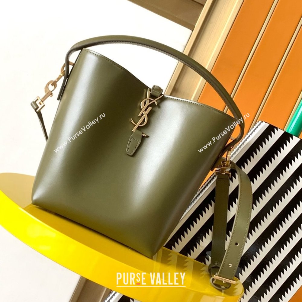 Saint Laurent LE 37 Small Bucket Bag in Shiny Calfskin 749036 Green 2024 (MHUI-24050913)