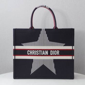 Dior Large Book Tote Bag in Navy Blue Star Embroidery 2021 M1286 (XXG-21080315)