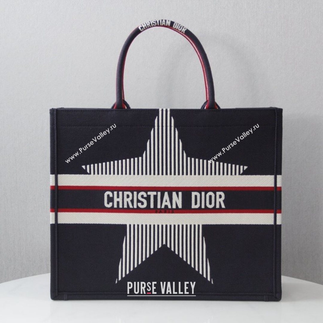 Dior Large Book Tote Bag in Navy Blue Star Embroidery 2021 M1286  (XXG-21080315)