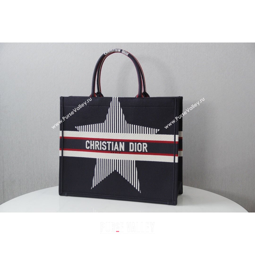 Dior Large Book Tote Bag in Navy Blue Star Embroidery 2021 M1286  (XXG-21080315)