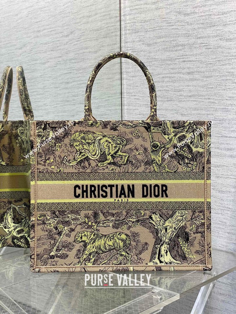 Dior Large Book Tote Bag in Lemon Yellow Toile de Jouy Sauvage Embroidery 2024 (XXG-24081407)