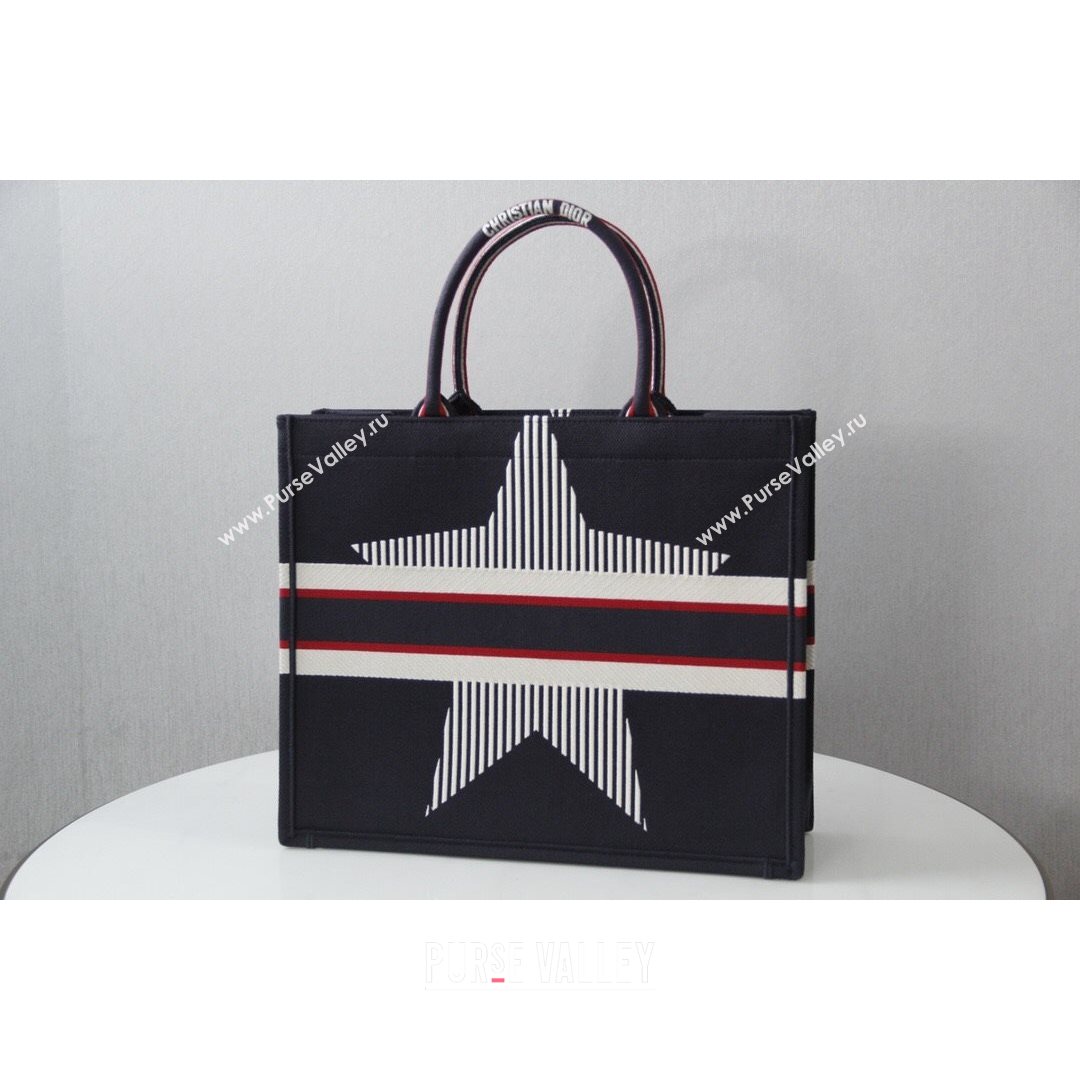 Dior Large Book Tote Bag in Navy Blue Star Embroidery 2021 M1286  (XXG-21080315)