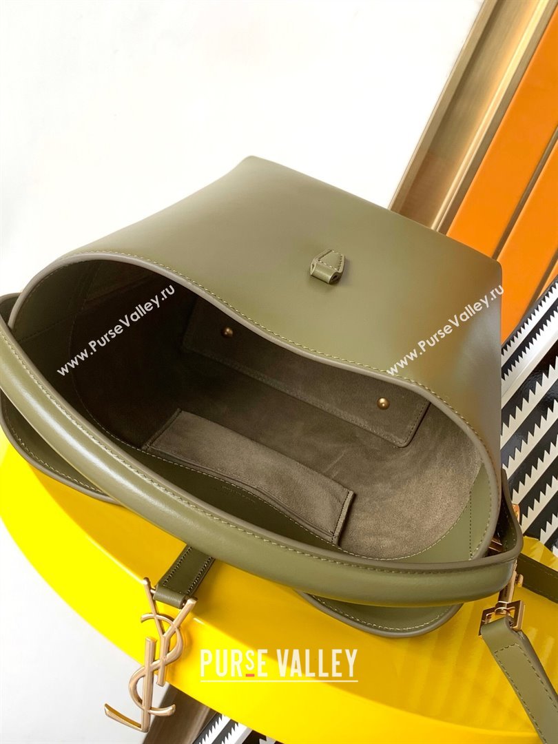 Saint Laurent LE 37 Small Bucket Bag in Shiny Calfskin 749036 Green 2024 (MHUI-24050913)