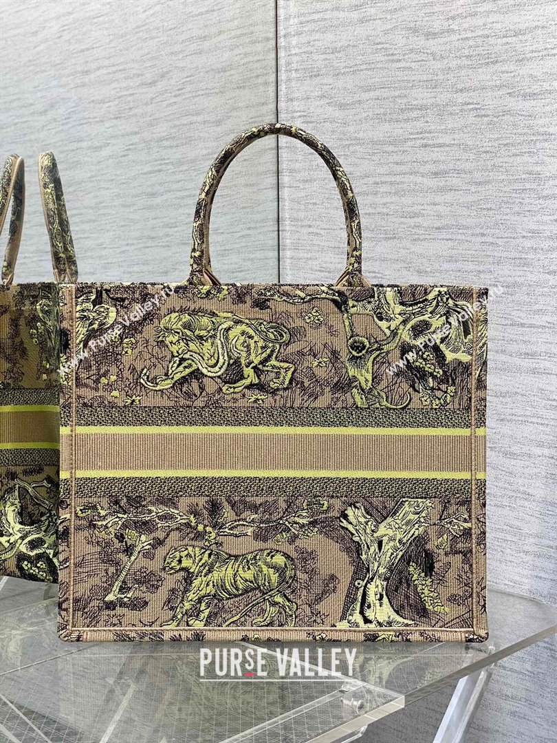 Dior Large Book Tote Bag in Lemon Yellow Toile de Jouy Sauvage Embroidery 2024 (XXG-24081407)