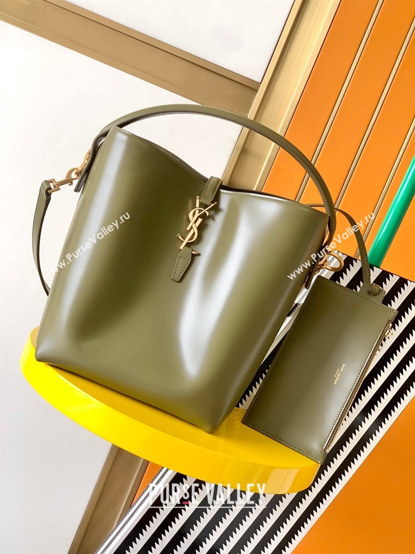 Saint Laurent LE 37 Bucket Bag in Shiny Calfskin 742828 Green 2024 (MHUI-24050914)