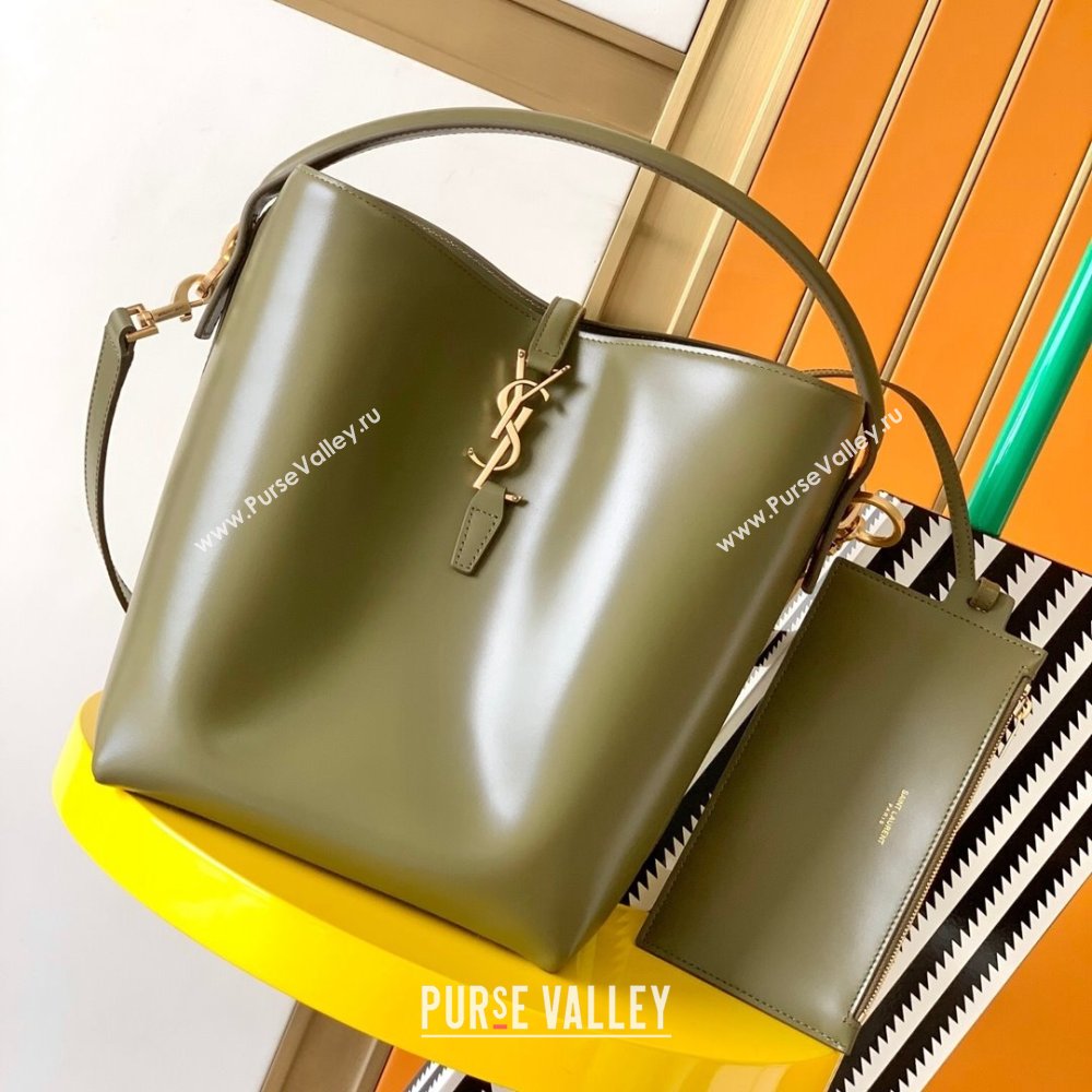 Saint Laurent LE 37 Bucket Bag in Shiny Calfskin 742828 Green 2024 (MHUI-24050914)