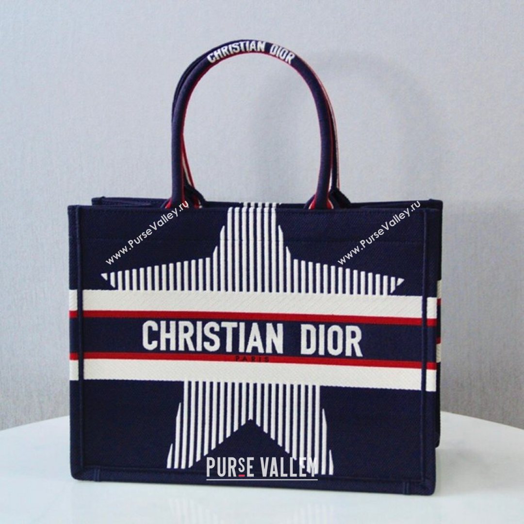 Dior Small Book Tote Bag in Navy Blue Star Embroidery 2021 M1286  (XXG-21080316)