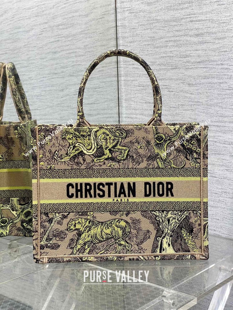 Dior Medium Book Tote Bag in Lemon Yellow Toile de Jouy Sauvage Embroidery 2024 (XXG-24081406)