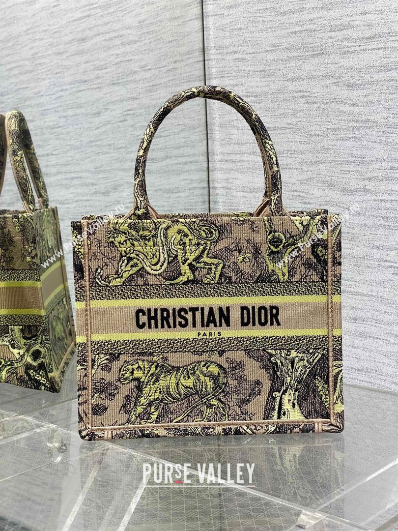 Dior Small Book Tote Bag in Lemon Yellow Toile de Jouy Sauvage Embroidery 2024 (XXG-24081405)