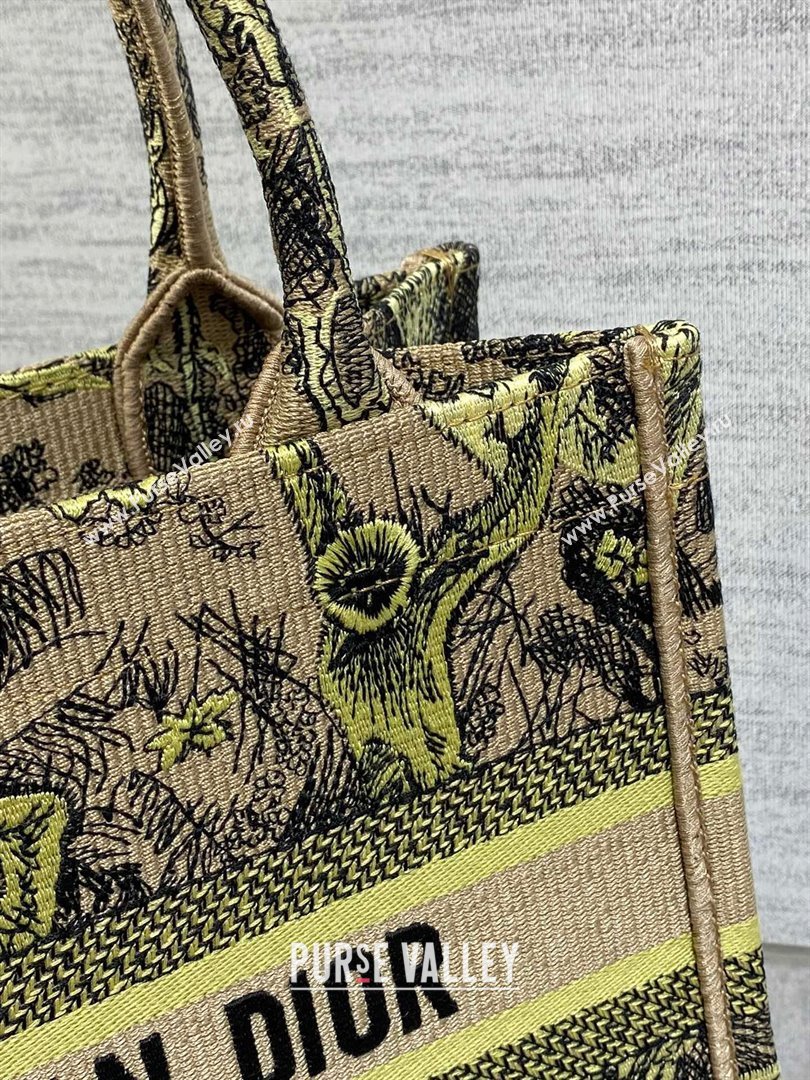 Dior Small Book Tote Bag in Lemon Yellow Toile de Jouy Sauvage Embroidery 2024 (XXG-24081405)