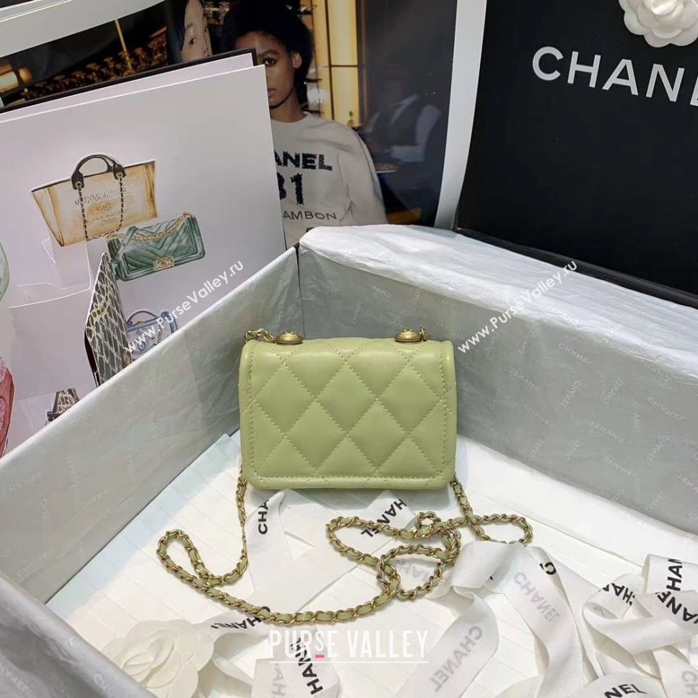 Chanel Quilted Lambskin Mini Flap Bag with Metal Button AP1664 Green 2020 (JY-20111919)