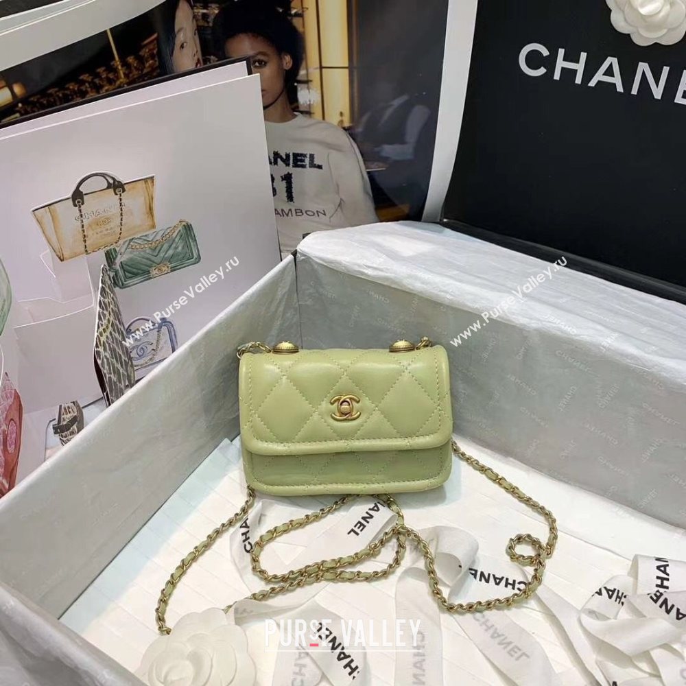 Chanel Quilted Lambskin Mini Flap Bag with Metal Button AP1664 Green 2020 (JY-20111919)