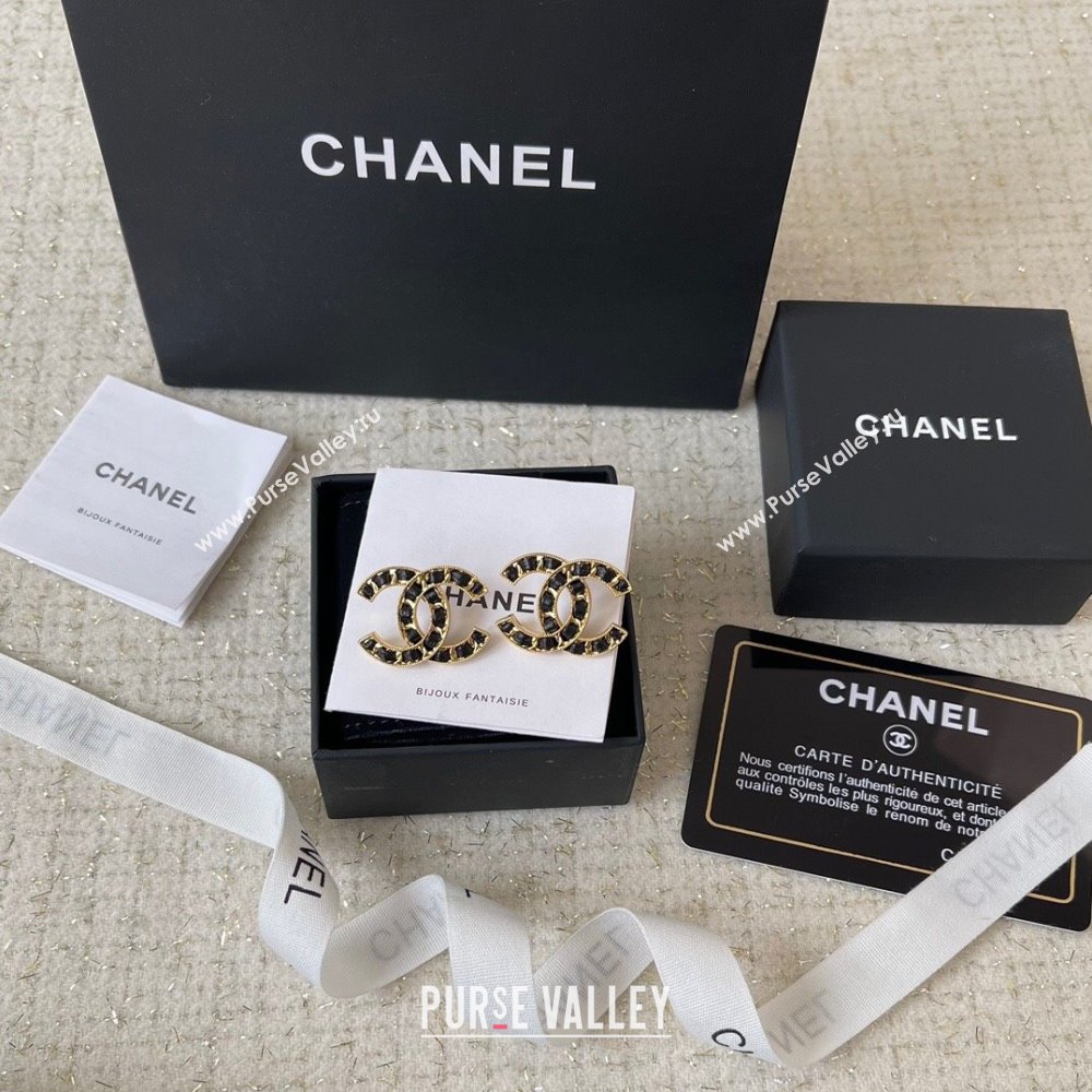 Chanel Leather CC Earrings CH101023 Gold/Black 2024 (YF-24101023)