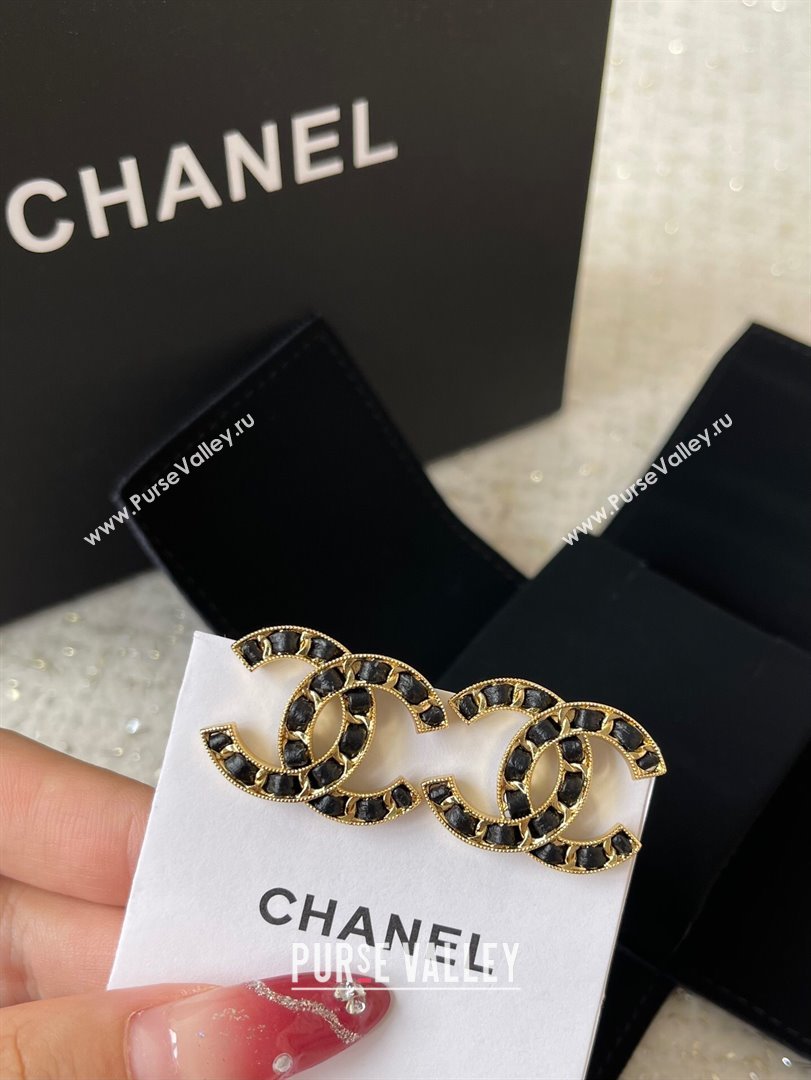 Chanel Leather CC Earrings CH101023 Gold/Black 2024 (YF-24101023)