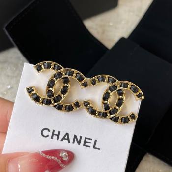 Chanel Leather CC Earrings CH101023 Gold/Black 2024 (YF-24101023)